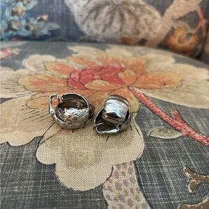 Textured Silver Tone Hoop Clip-On Earrings
